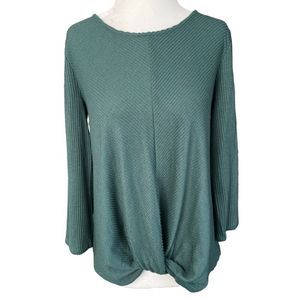 Anthropologie W5 Teal Green Quarter Sleeve Twisted Hem Front Knot Blouse